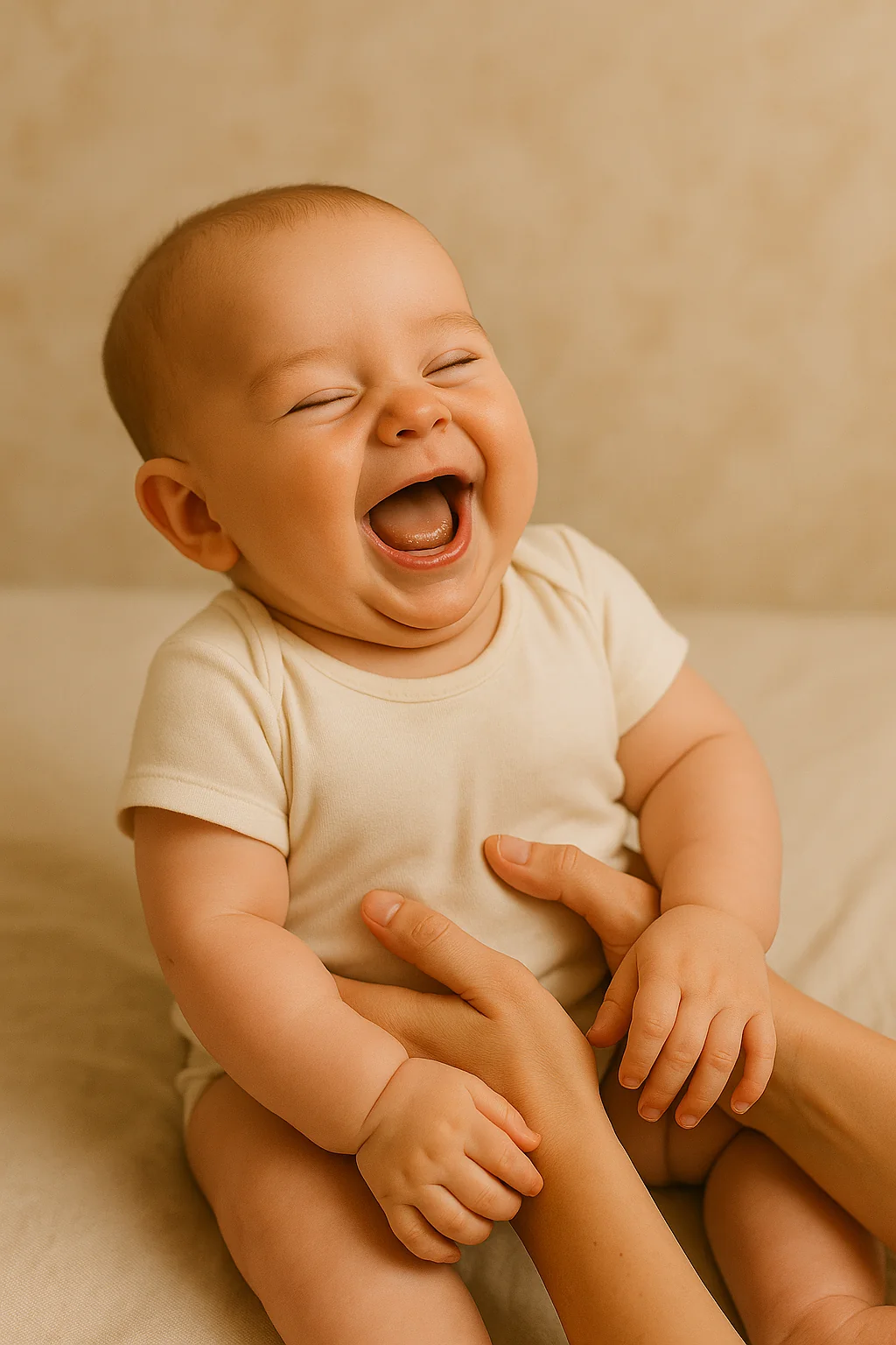 4 month old milestones: baby laughing during playful interaction