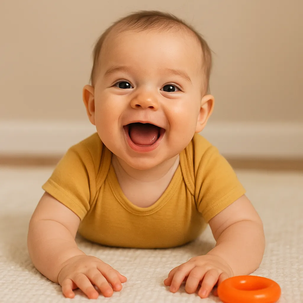 7 month old milestones: baby babbling and smiling during play